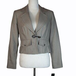 Signature By Larry Levine Womens Crop Blazer Jacket Tongue Closure Beige Size 8P